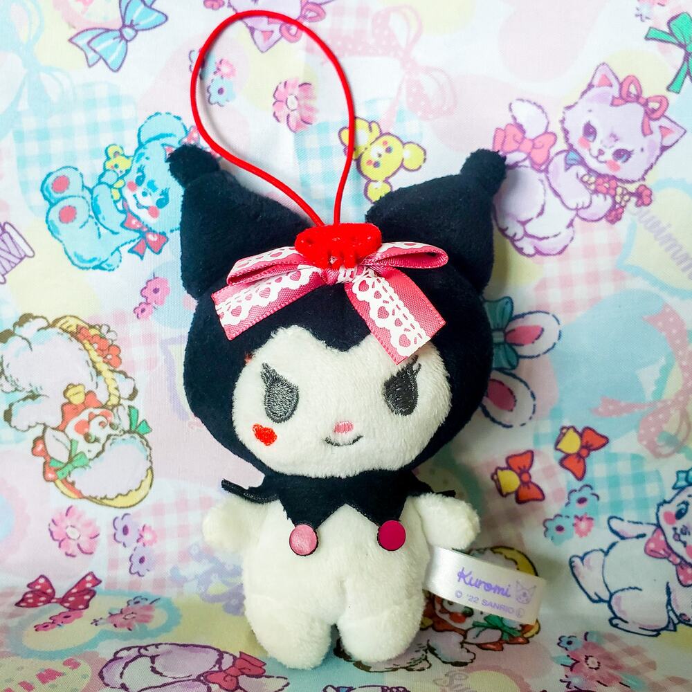 Vintage 2022 Sanrio Kuromi Plush Keychain Red Ribbon Mascot Bag Charm